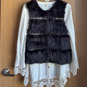 BCBGMaxAzria Black Rabbit Fur Crocheted Vest